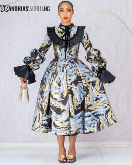 Multicolored skater dress with puffy sleeves