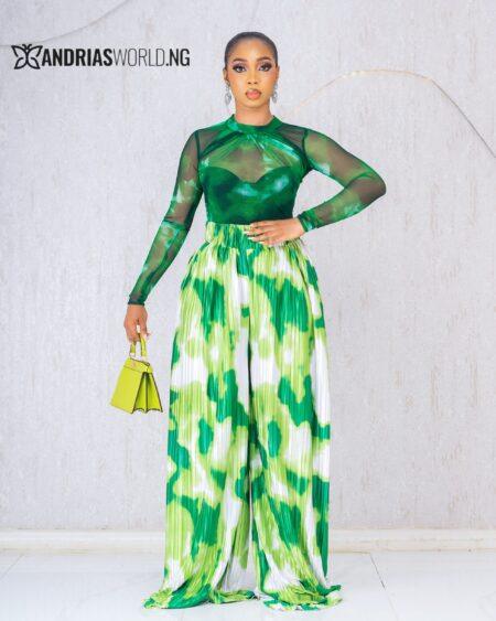 Multicolored Trouser and Green Mesh Top