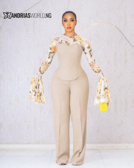 Beige Three Piece Corset Trouser Set