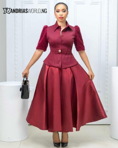 Wine Scuba Top with Mikado Skirt