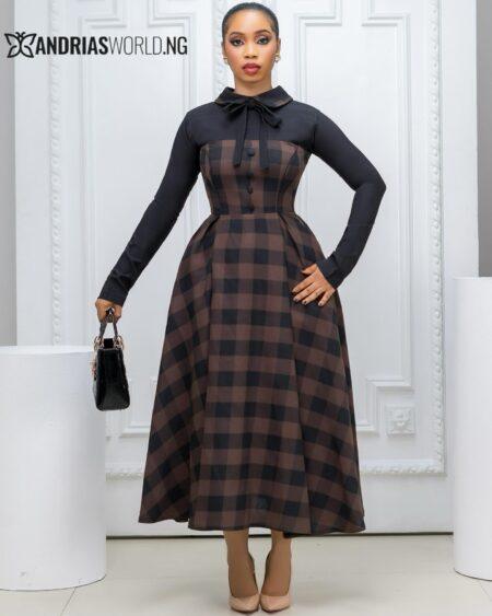 Black and Brown Check Skater Dress