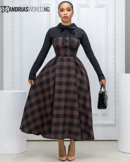 Black and Brown Check Skater Dress