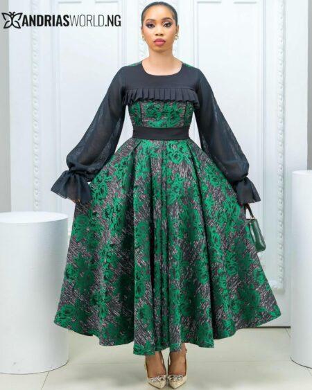 Black and Green Damask Skater Dress