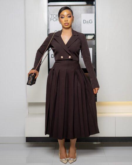 Brown Pleated Blazer Two Piece