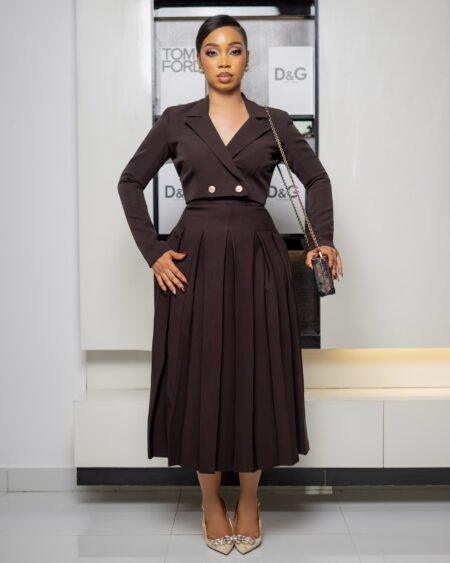 Brown Pleated Blazer Two Piece