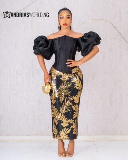 Black Corset with Floral Sequins Skirt