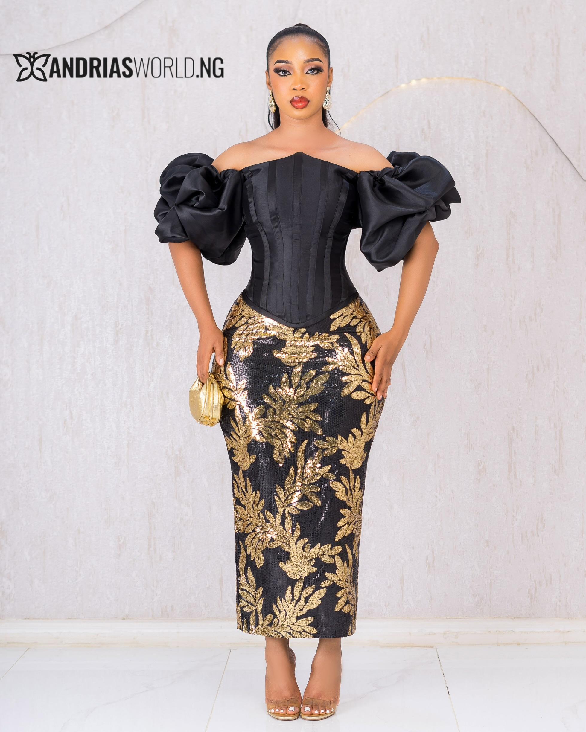 Black Corset with Floral Sequins Skirt Black Corset with Floral Sequins Skirt