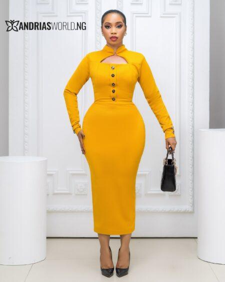 Yellow Military Structured Dress
