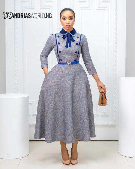 Blue Belted Skater Dress