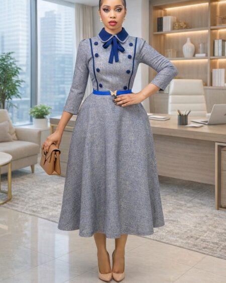 Blue Belted Skater Dress