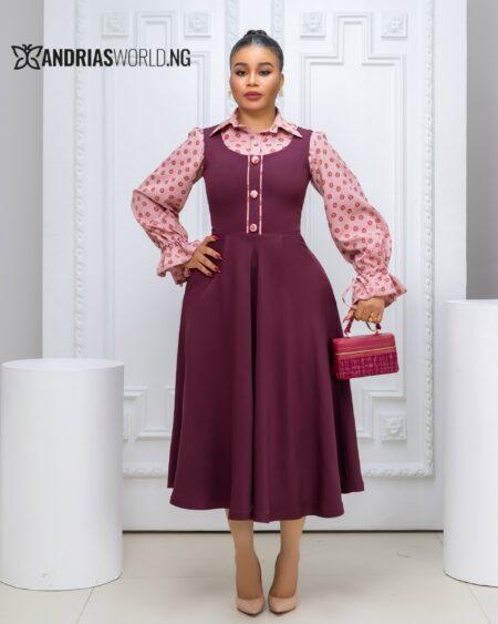 Wine Pinafore Skater Dress with Shirt