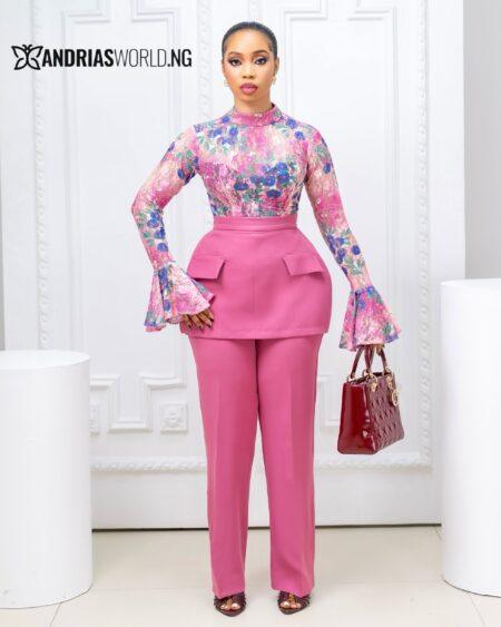 Pink Trouser set with Multicolored Lace Top Pink Trouser set with Multicolored Lace Top