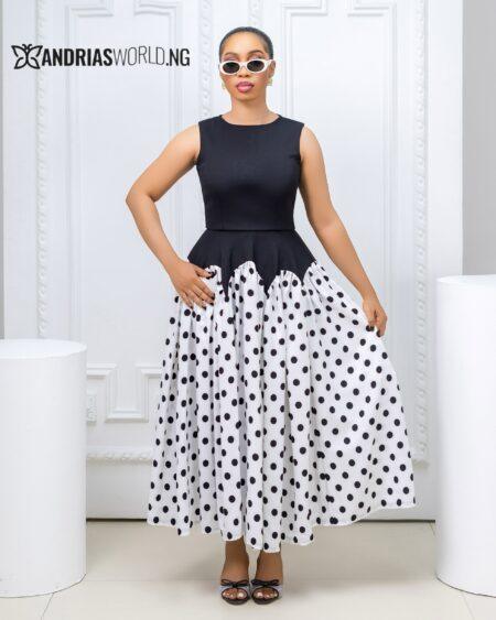 Black and White Sleeveless Polkadot Dress