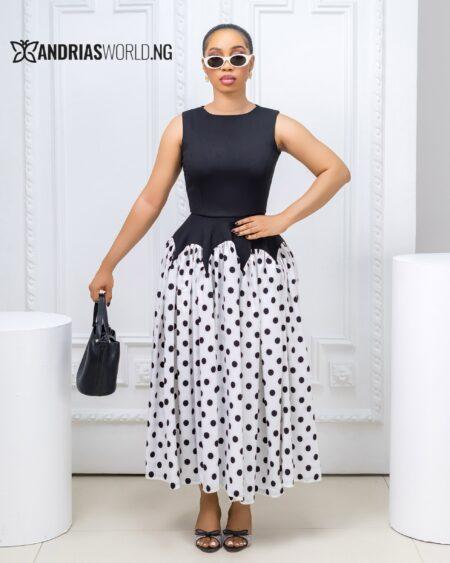 Black and White Sleeveless Polkadot Dress