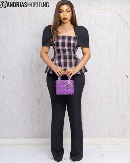 CHECK CAPE TOP WITH BLACK TROUSER SET