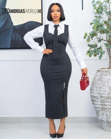 Three Pieces Stripped Pinafore Set