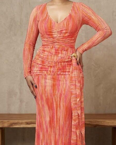 Multicolored Mesh Dress with Brooch