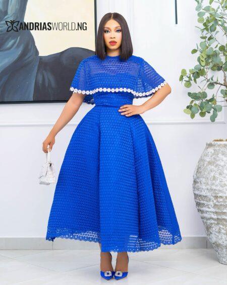 Blue Lace Skater Dress with Detachable Cape Blue Lace Skater Dress with Detachable Cape