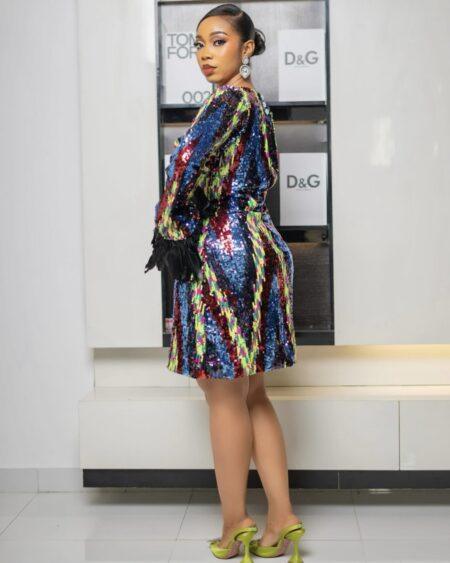 Multicolored Sequins Dress with Feather