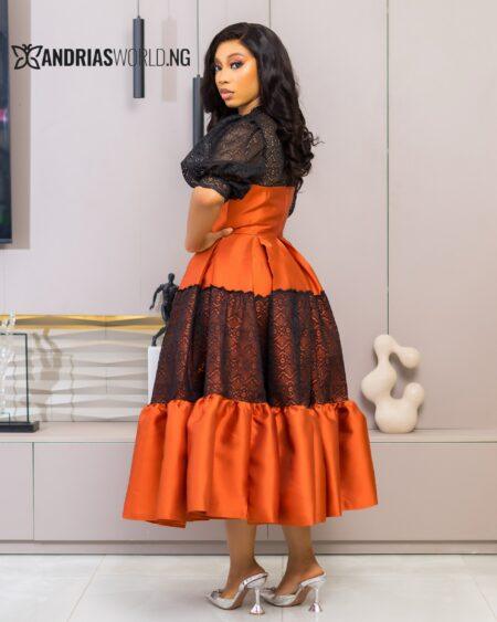 Orange Mikado Skater Dress with Lace Orange Mikado Skater Dress with Lace