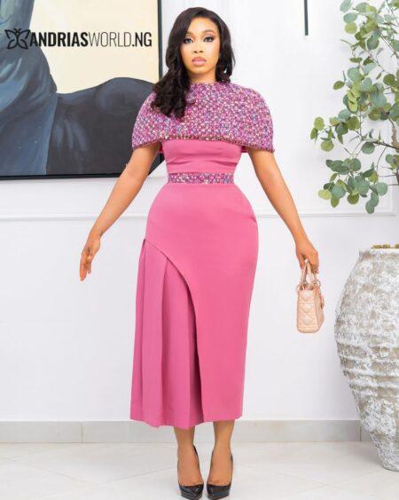 Pink Dress with Tweed Cape