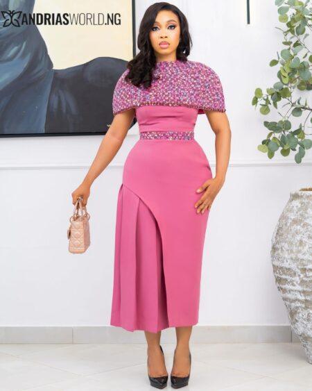 Pink Dress with Tweed Cape