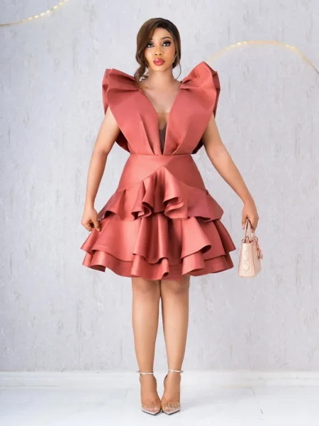 Brown mikado layered dress