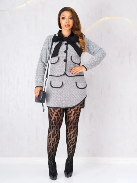 Grey & Black tweed skirt set