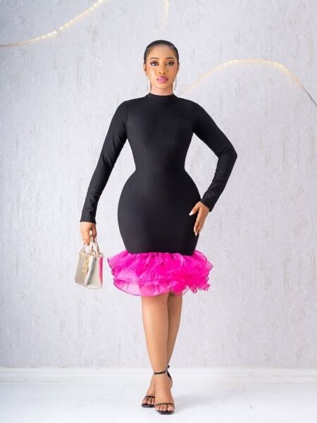 Black and pink scuba ball dress