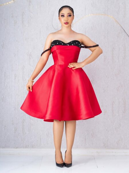 Red Sleeveless Off Shoulder Dress