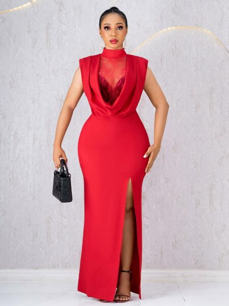 Red Cowl Neck Maxi Dress