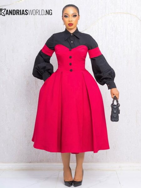Red skater dress with black shirt