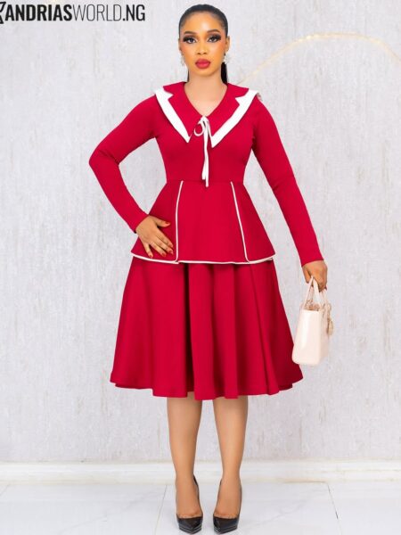 Red and white peplum skirt set