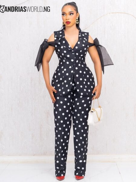 Black and white polkadot trouser set