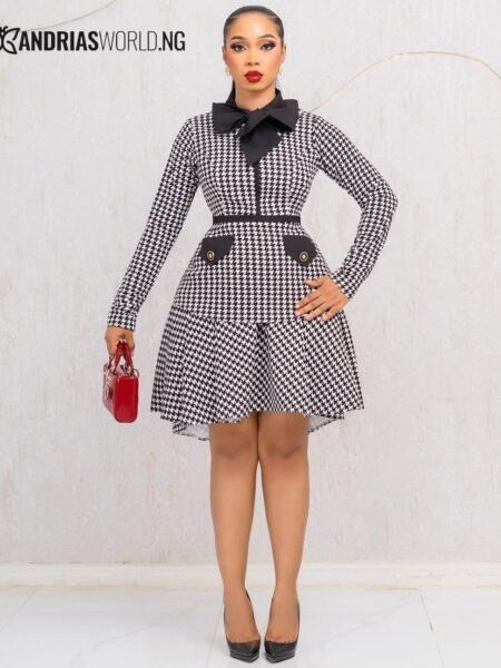 White and black check skirt set
