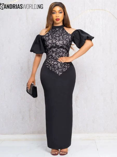 Black cold shoulder dress with lace