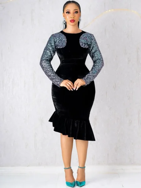 Black Dress With Sequin Sleeves