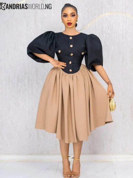 Black and beige skater dress