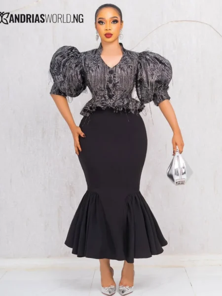 Black Damask Top and Fishtail Skirt