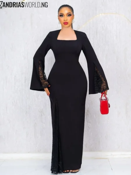 Black maxi dress with lace details