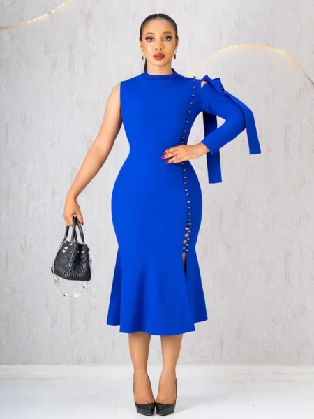 Blue monostrap fish-tail dress