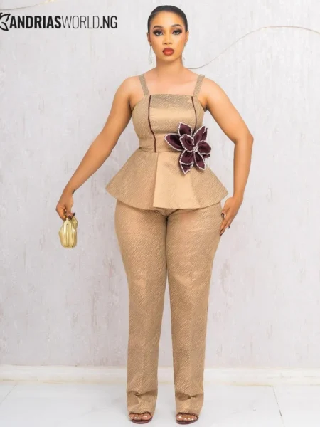 Brown and wine damask trouser set