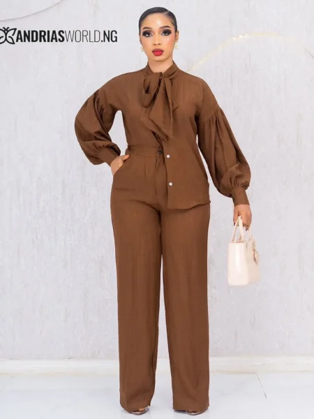 Brown linen trouser set