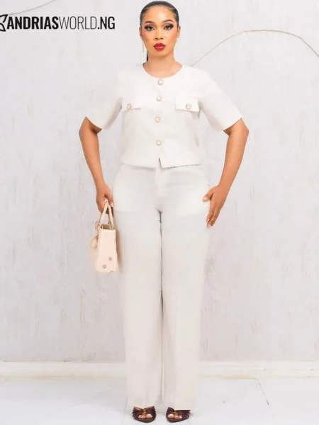 Cream two piece linen trouser set