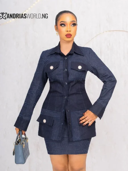 Blue denim skirt set