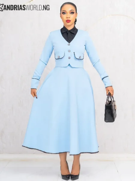 Sky blue three piece skirt set