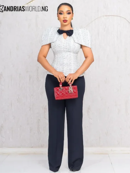 White and Blue studded tweed with blue trouser