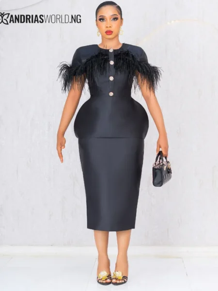 Black mikado skirt set with feathers