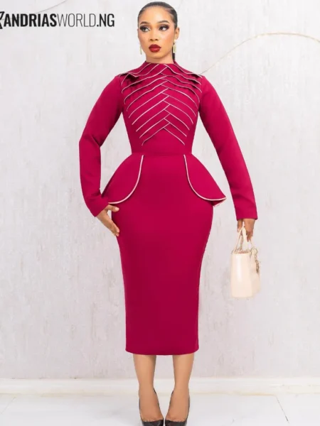 Wine long sleeves midi dress