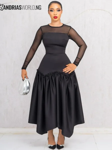 Black ruffle dress with mesh sleeves